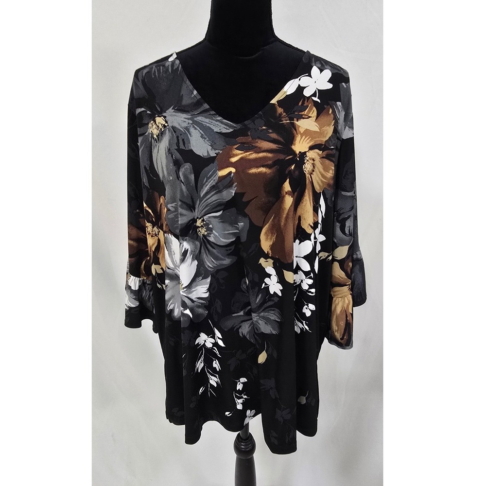 Susan Graver women plus sz top 2X liquid knit 3/4 sleeve shirt dark fairy